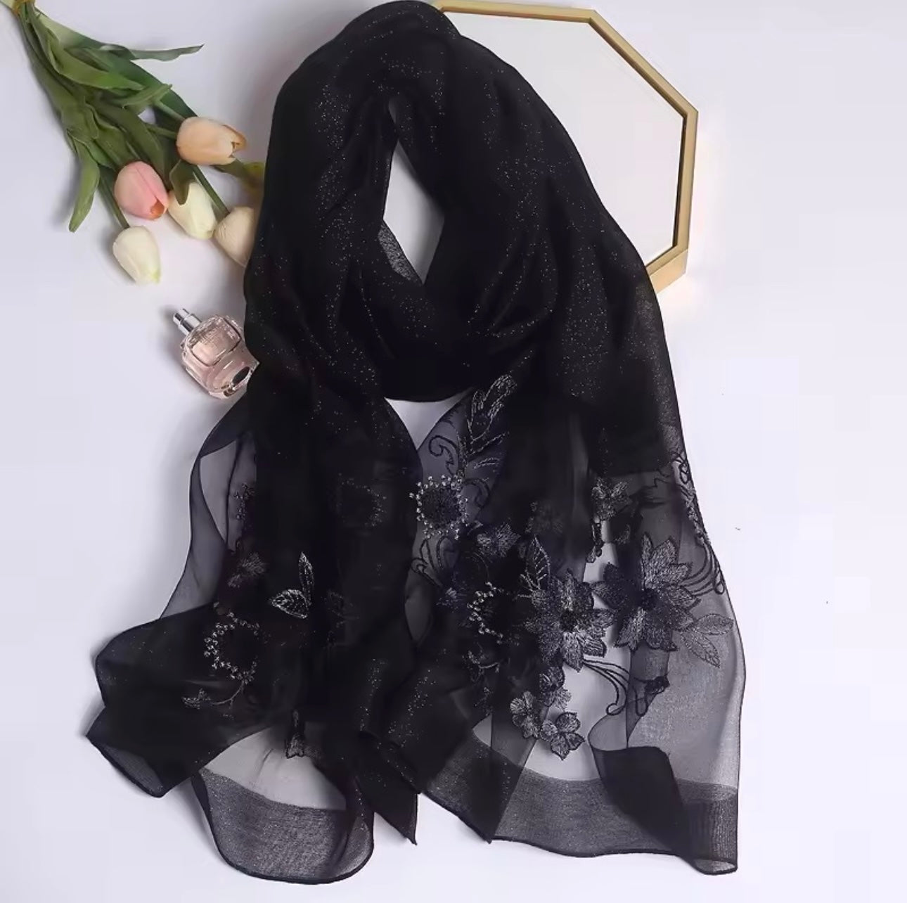 Women Embroidered Scarf Elegant and Versatile for Women Floral Shawl