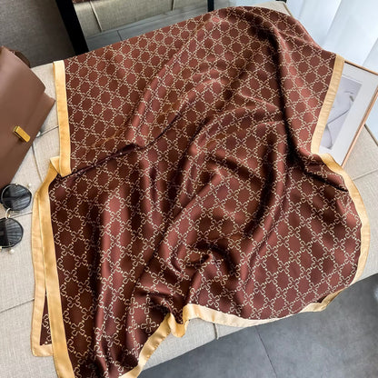 Satin Shawls Autumn Colour Print Luxury Silk Scarf Scarves Women Silk Satin
