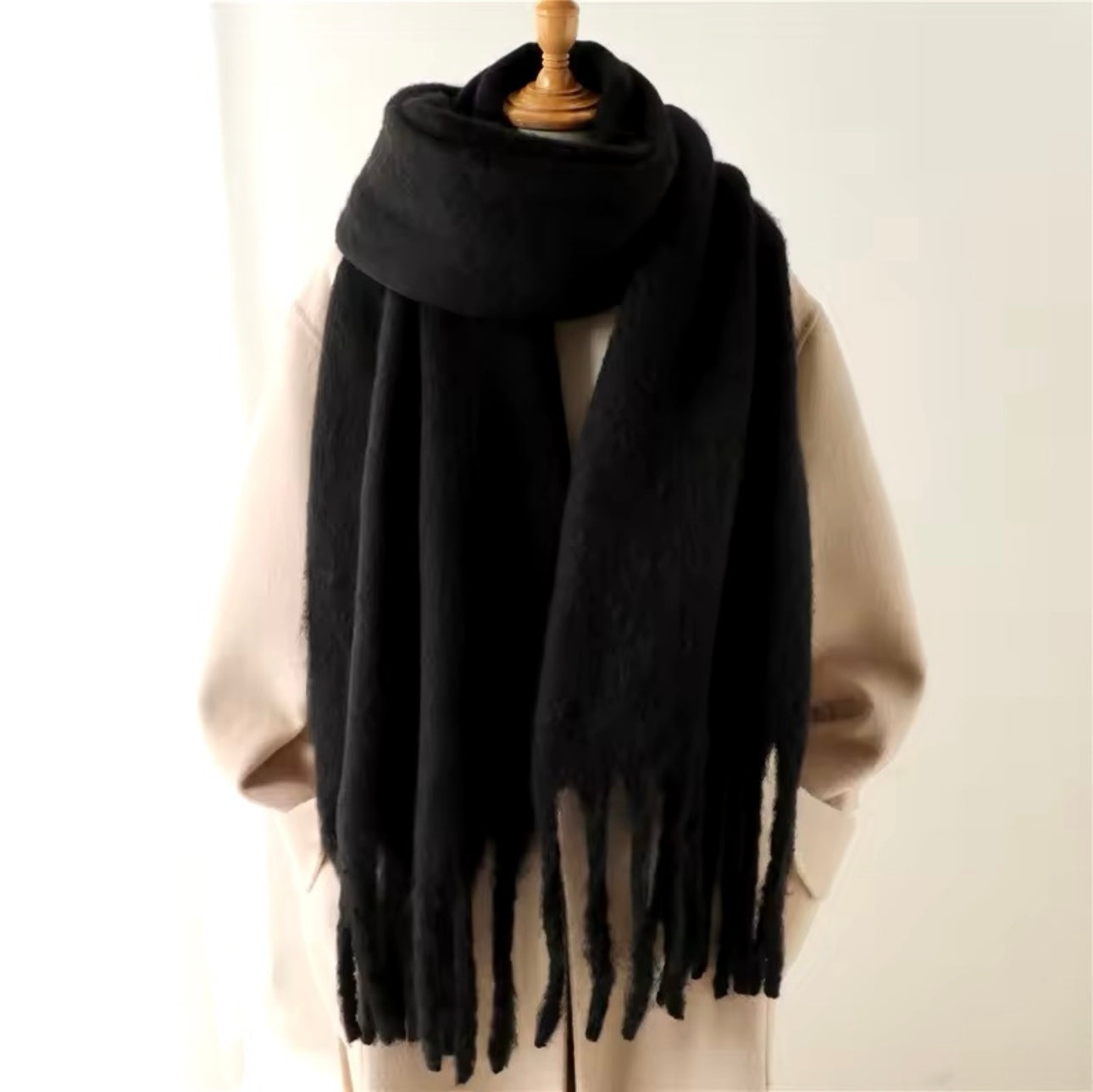 Men Wool & Women Woollen Cashmere Touch Scarf - Warm Fringe Shawl