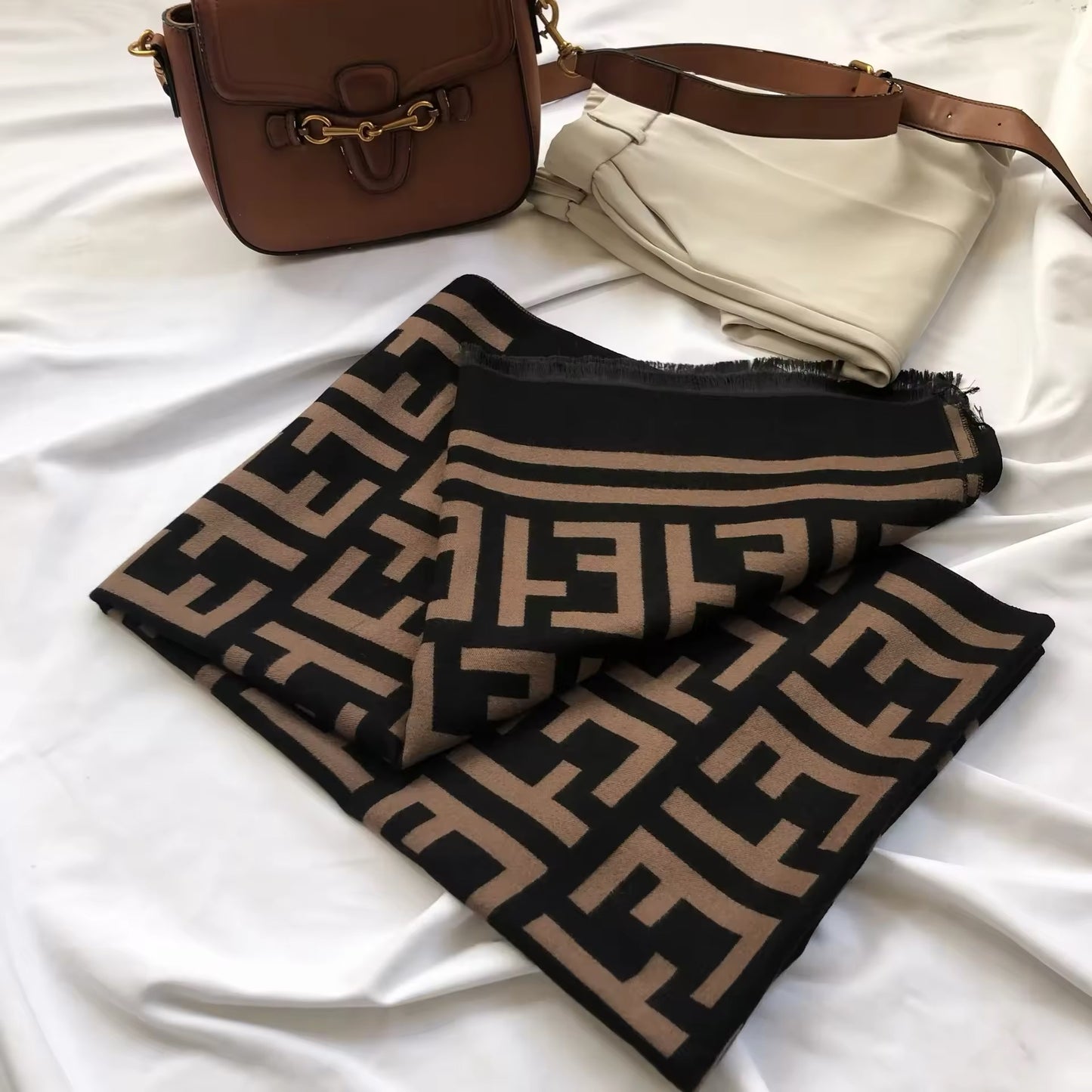 Women Luxurious Cashmere Touch Scarf - Warm Fringe Shawl