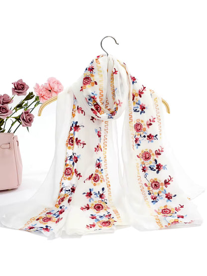 Women Embroidered Scarf Elegant and Versatile for Women Floral Shawl
