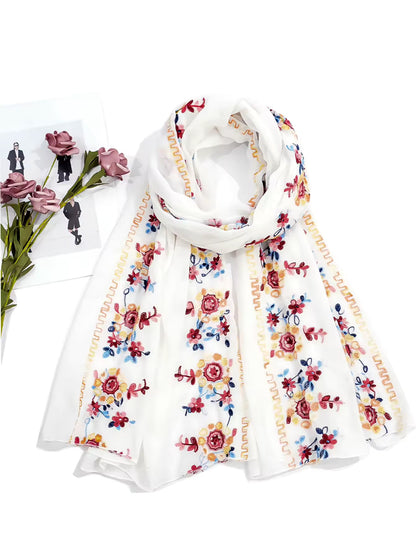 Women Embroidered Scarf Elegant and Versatile for Women Floral Shawl
