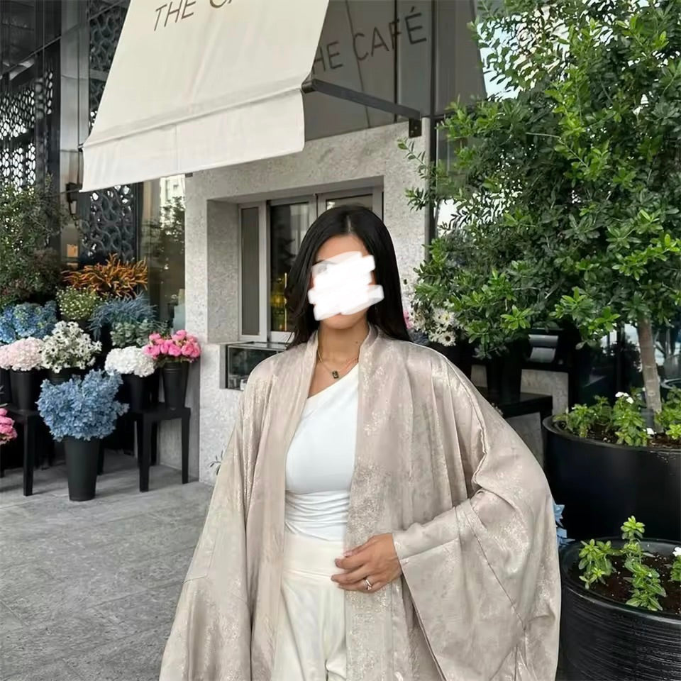 Women Split Abaya Open Front Kaftan Arab Long Robe