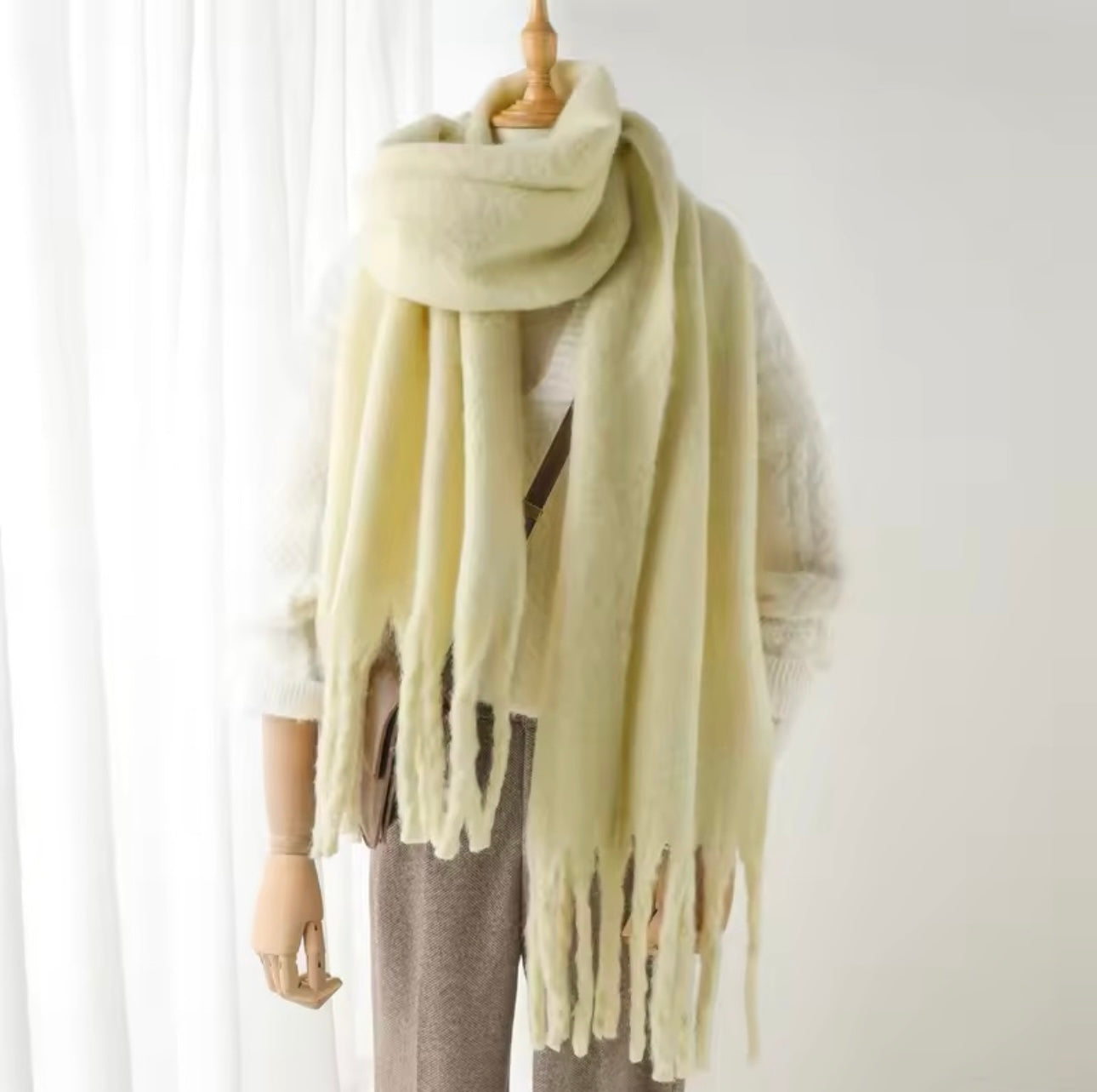Men Wool & Women Woollen Cashmere Touch Scarf - Warm Fringe Shawl