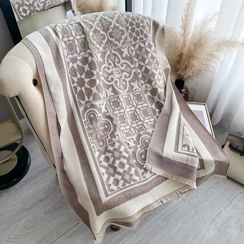 Women Luxurious Moroccan Cashmere Touch Scarf - Warm Fringe Shawl