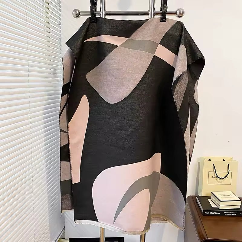 Women Luxurious Cashmere Touch Scarf - Warm Fringe Shawl