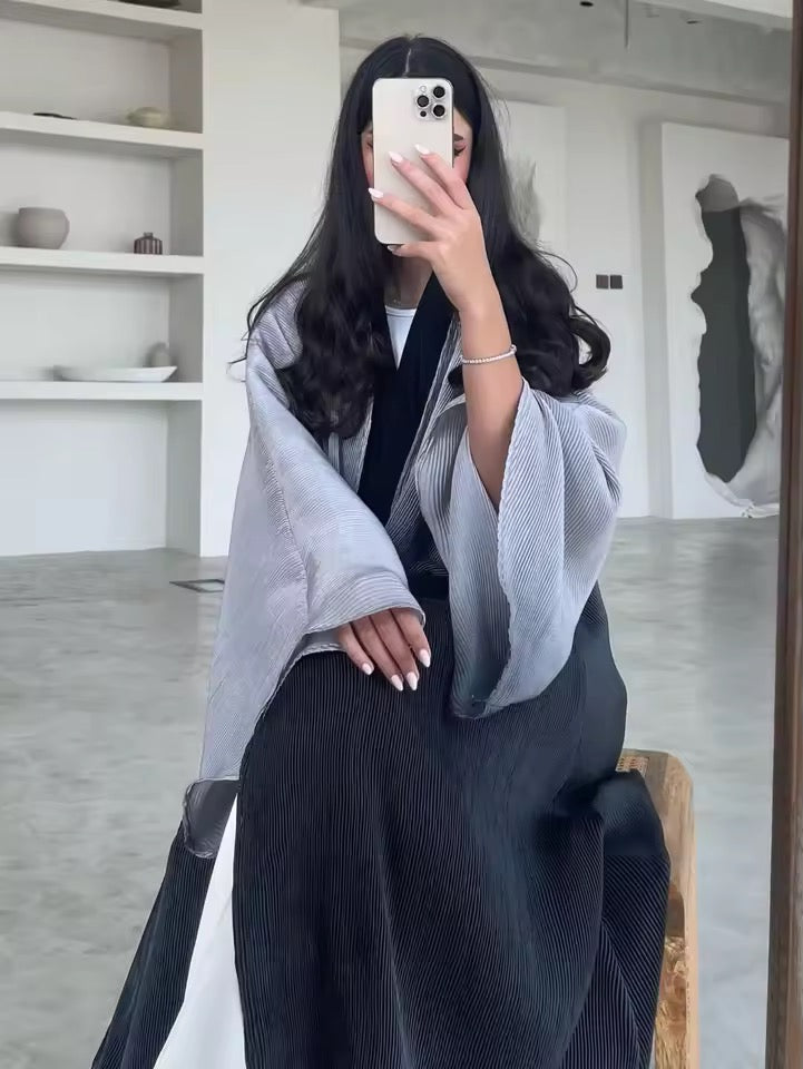 Women Split Abaya Open Front Kaftan Arab Long Robe