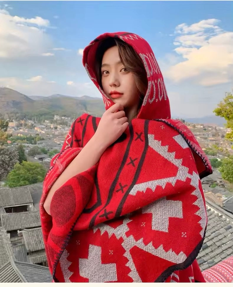 Cashmere Wool Cape Scarf Split Thickened Autumn and Winter Women Cape