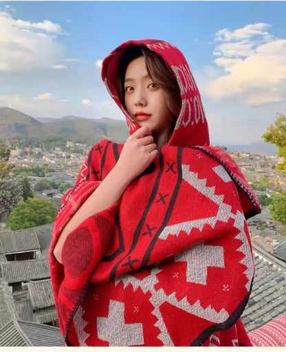 Cashmere Wool Cape Scarf Split Thickened Autumn and Winter Women Cape