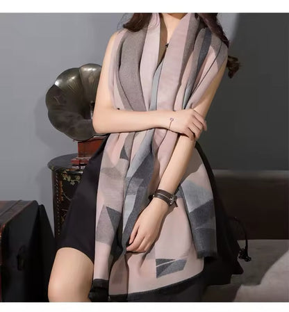Women Luxurious Cashmere Touch Scarf - Warm Fringe Shawl