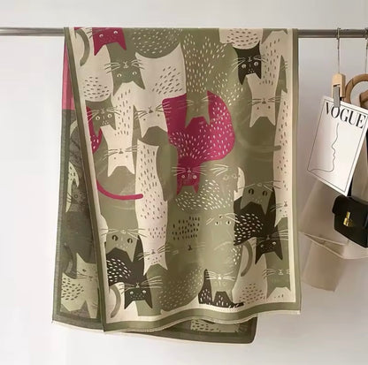 Cat Print Scarf Thickened Warm Cashmere Double Sided Luxury Shawl Women Allure
