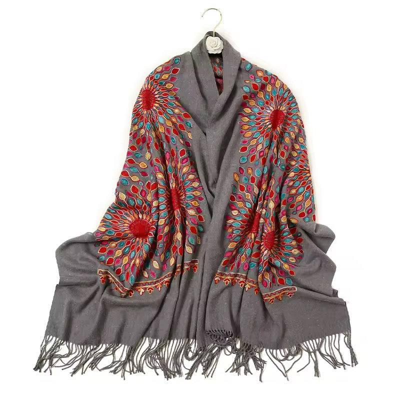 Women Embroidered Scarf Elegant and Versatile for Women Floral Shawl