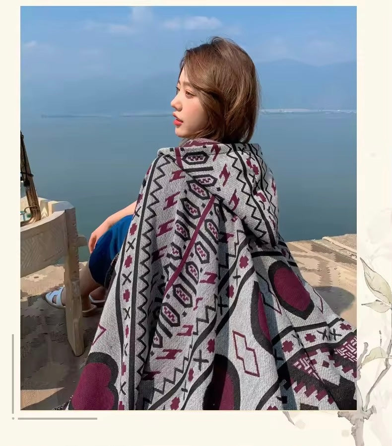 Cashmere Wool Cape Scarf Split Thickened Autumn and Winter Women Cape