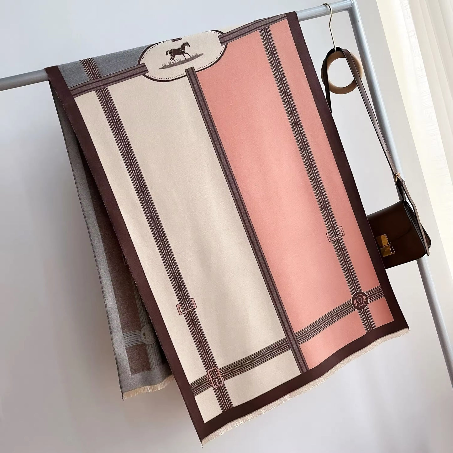 Luxury Women Limited Edition Horse Design Cashmere Touch Scarf - Warm Fringe Shawl