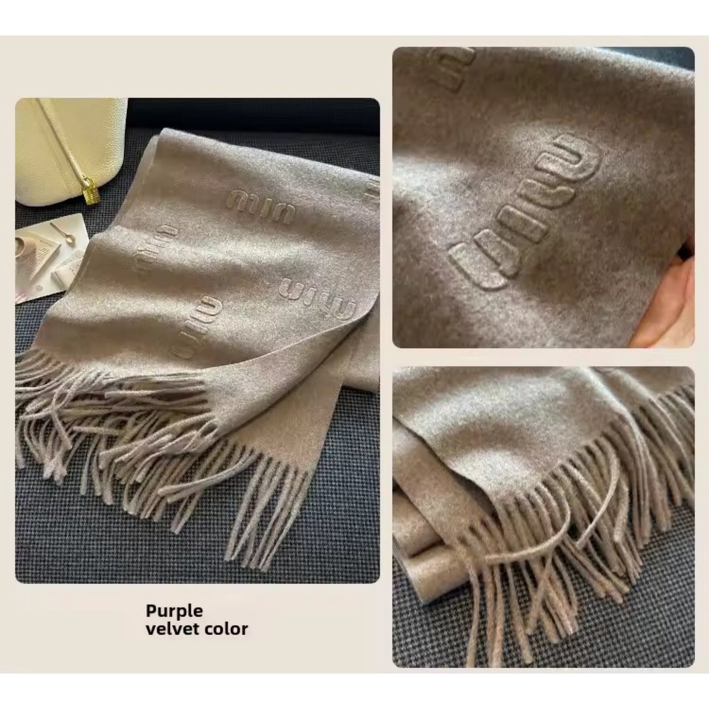 Women & Men Wool Scarf Embossed Simple Warm Muffler Cashmere Thick Fringed Shawl Women Woollen