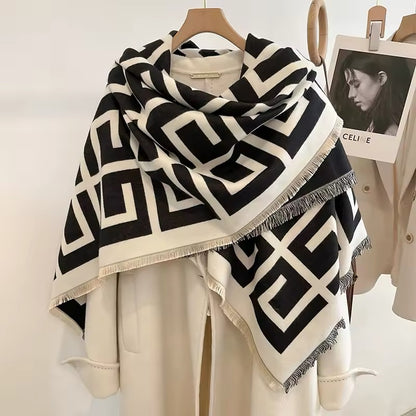Women Luxurious Cashmere Touch Scarf - Warm Fringe Shawl