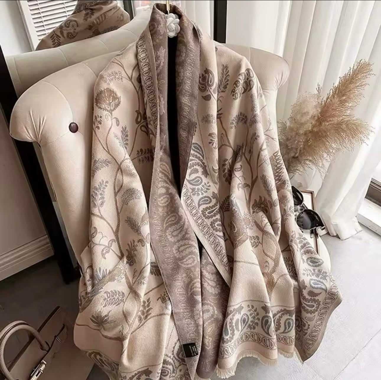 Luxury Women Classic Pashmina Double Sided Cashmere Touch Scarf - Warm Fringe Shawl Women Floral