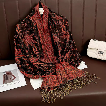 Luxury Women Classic Pashmina  Cashmere Touch Bohemia Scarf - Warm Fringe Shawl
