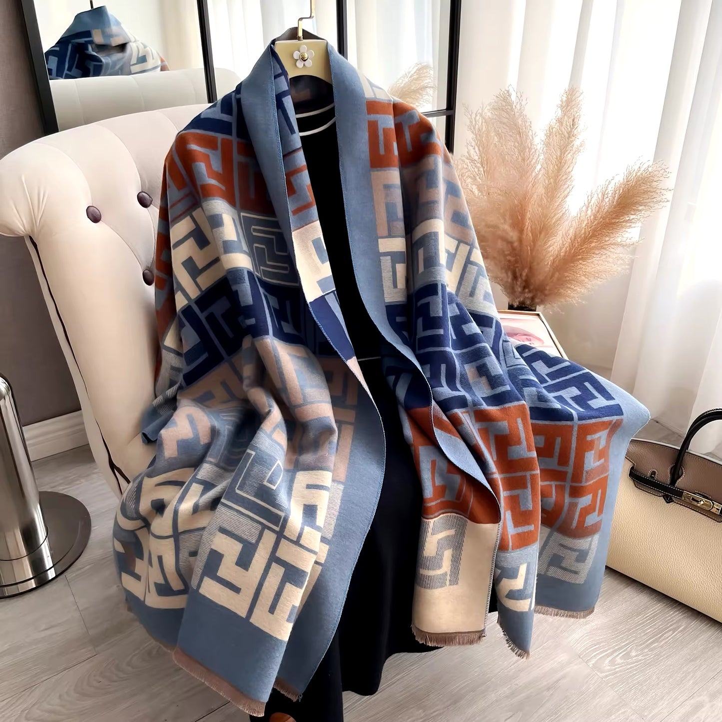 Women Luxurious Cashmere Touch Scarf - Warm Fringe Shawl