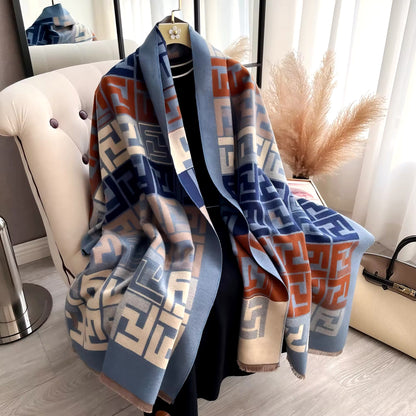 Women Luxurious Cashmere Touch Scarf - Warm Fringe Shawl