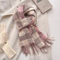 Men & Women Checked Pattern Cashmere Touch Scarf - Warm Fringe Shawl
