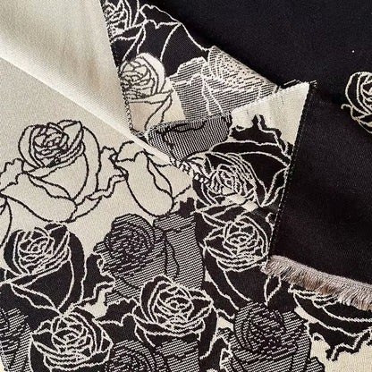 Luxury Women Floral Cashmere Touch Flower Scarf - Warm Fringe Shawl