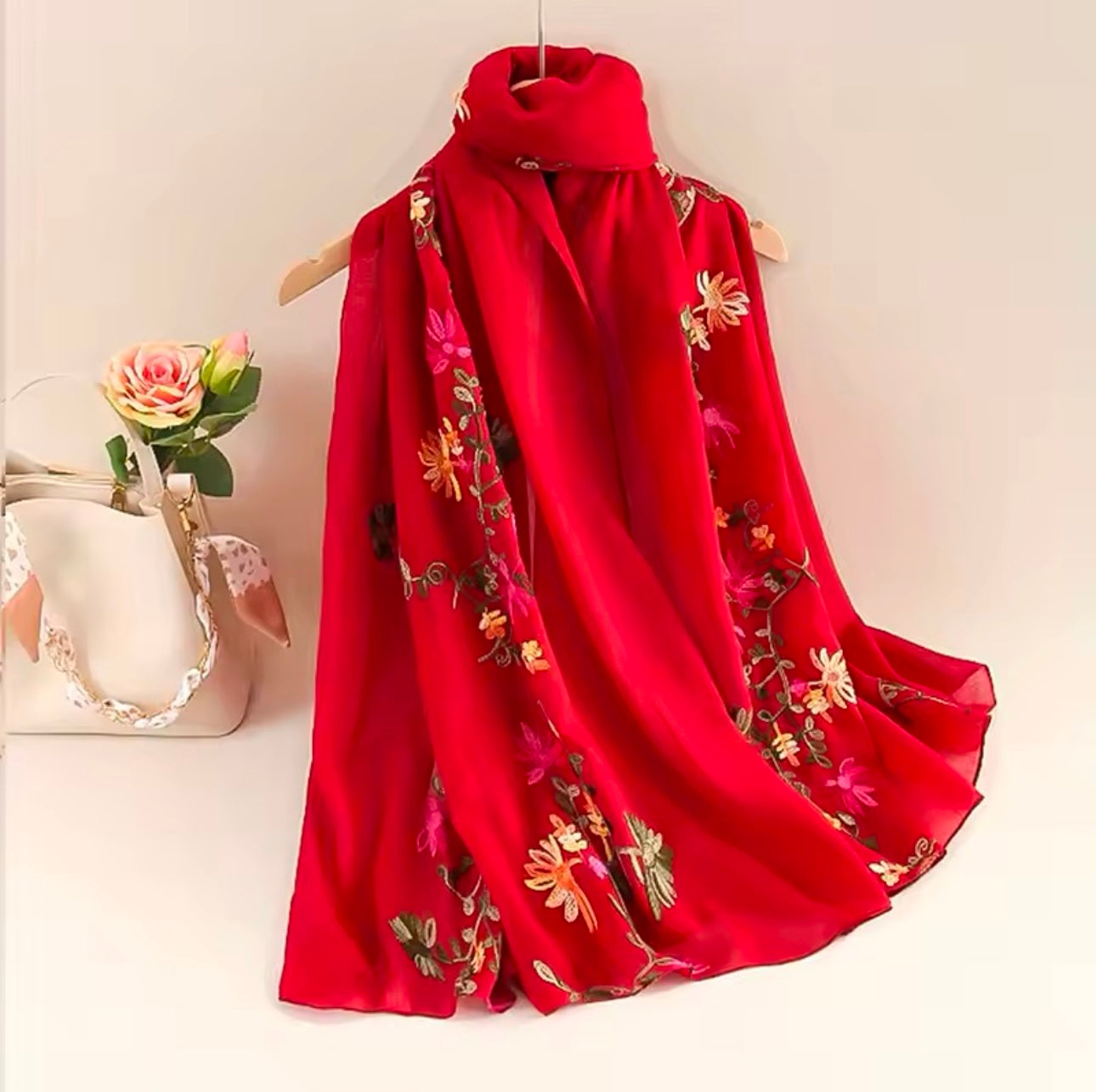 Women Embroidered Scarf Elegant and Versatile for Women Floral Shawl