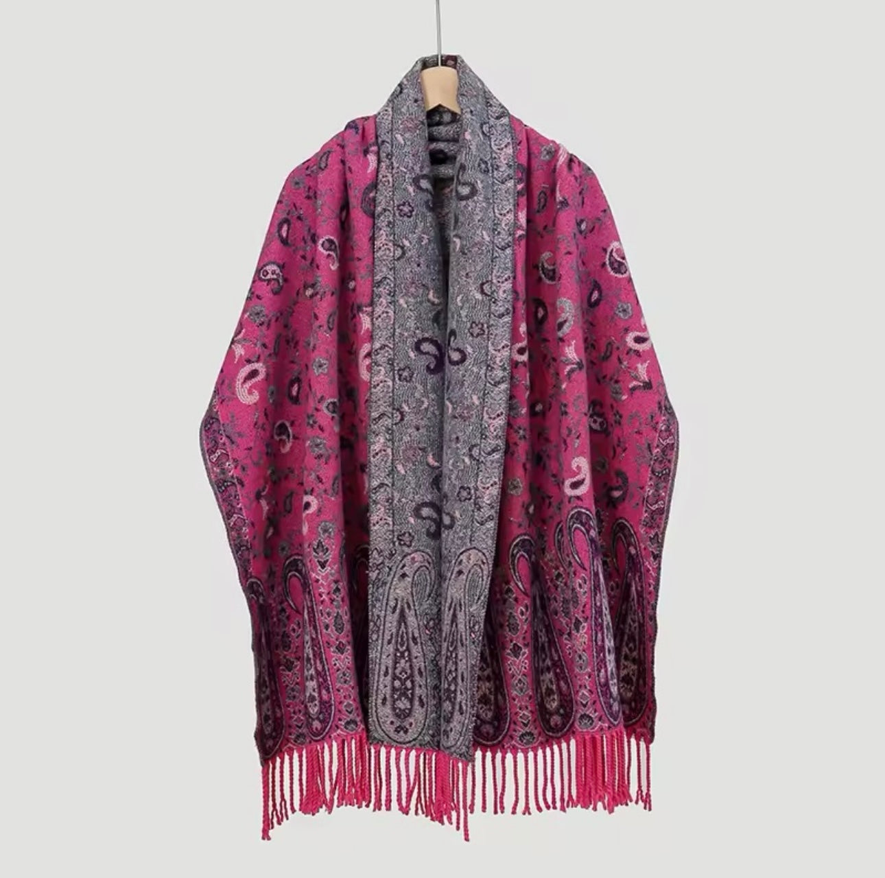 Luxury Women Classic Pashmina Double Sided Cashmere Touch Scarf - Warm Fringe Women Floral Shawl