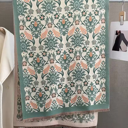 Luxury Women Classic Pashmina Double Sided Cashmere Touch Scarf - Warm Fringe Women Floral Shawl