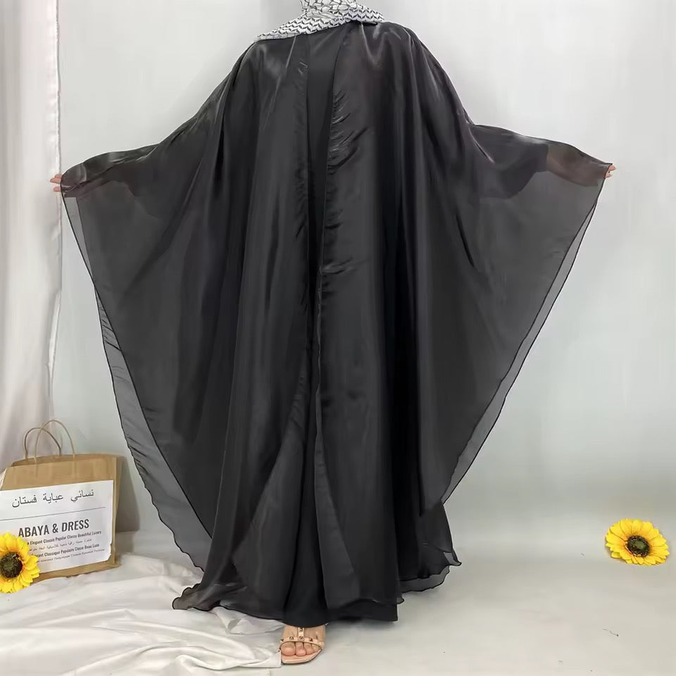 Women Split Abaya Open Front Kaftan Arab Long Robe
