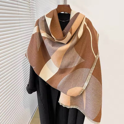 Women Luxurious Cashmere Touch Scarf - Warm Fringe Shawl