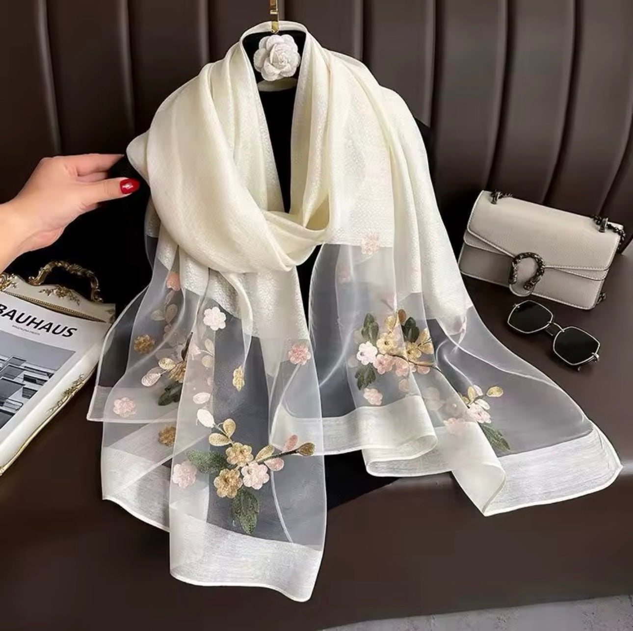Women Embroidered Scarf Elegant and Versatile for Women Floral Shawl