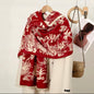 Luxury Women Floral Cashmere Touch Flower Scarf - Warm Fringe Shawl