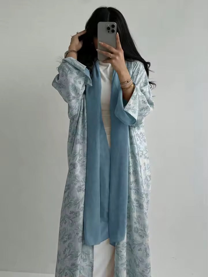 Women Split Abaya Open Front Kaftan Arab Long Robe