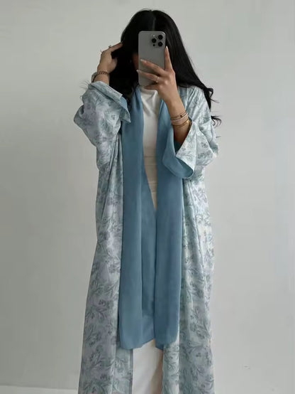Women Split Abaya Open Front Kaftan Arab Long Robe