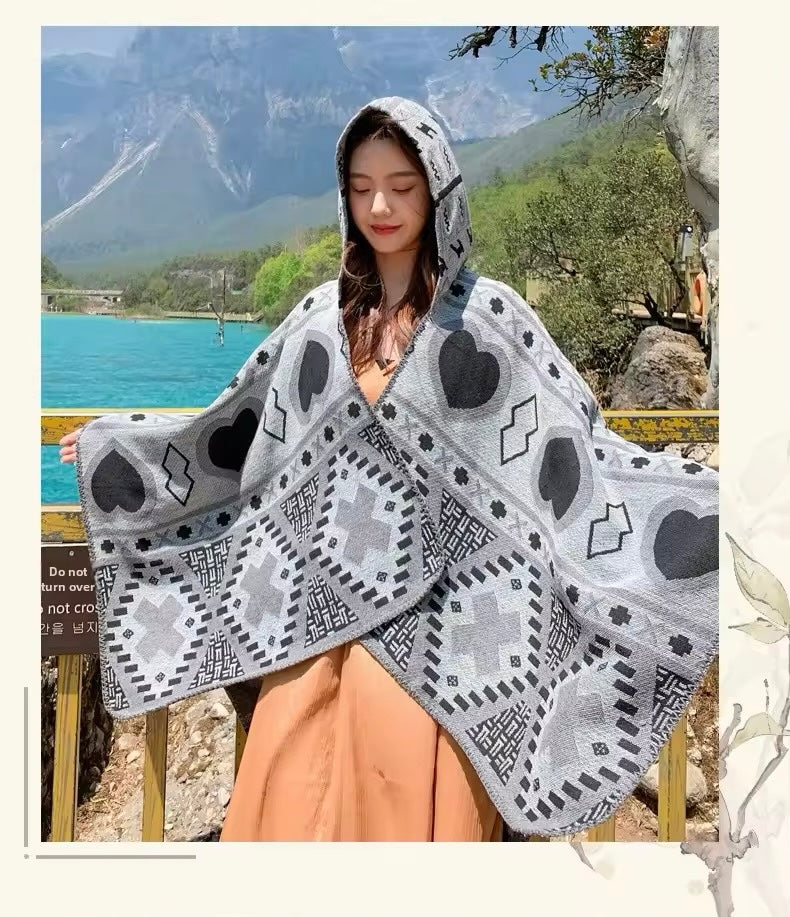 Cashmere Wool Cape Scarf Split Thickened Autumn and Winter Women Cape