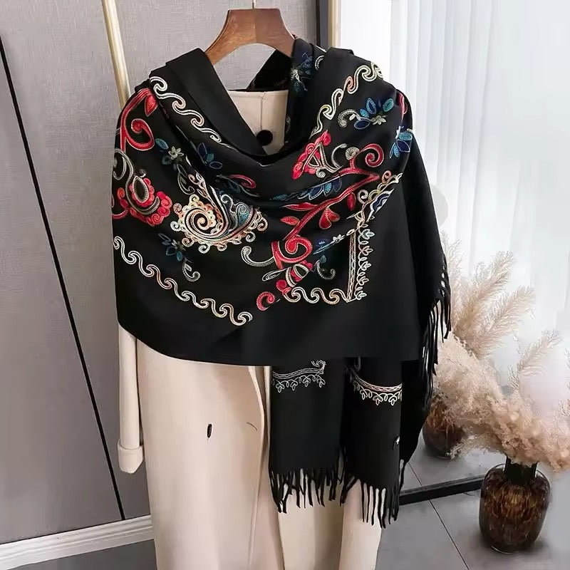 Women Embroidered Scarf Elegant and Versatile for Women Floral Long Shawl