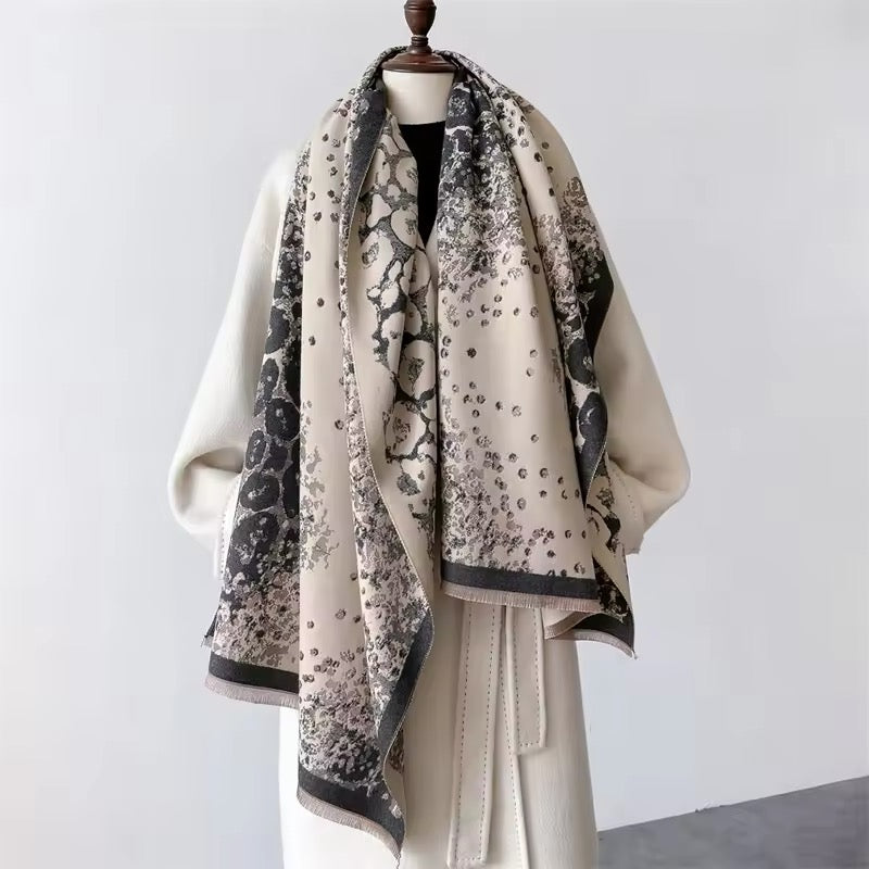 Leopard Print Scarf Thickened Warm Cashmere Double Sided Shawl Women Allure