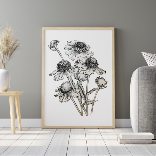 Hand Drawn Floral Art on Cartridge Paper - No Frame (Size: A4 & A3)