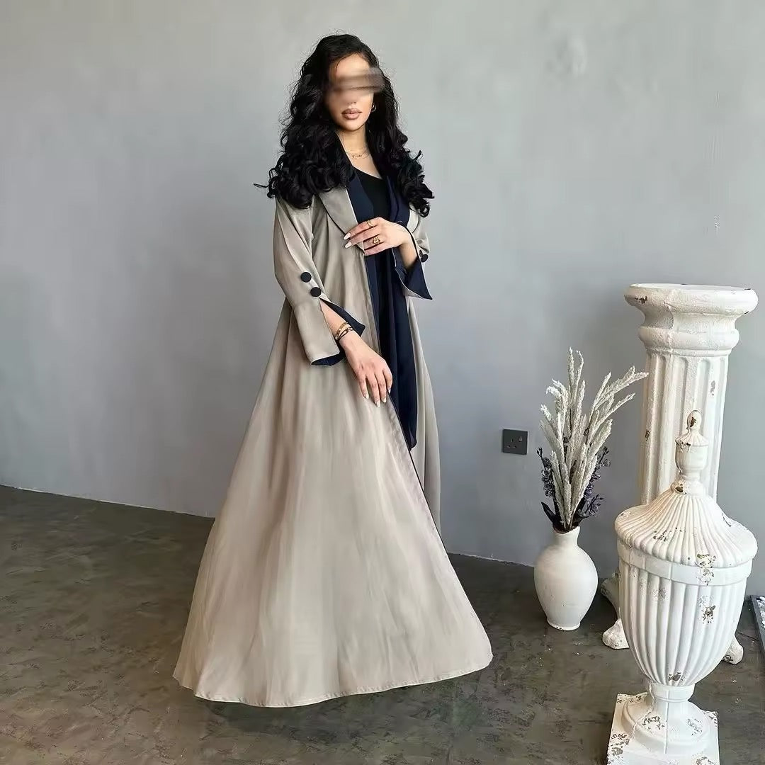 Women Split Abaya Open Front Kaftan Arab Long Robe