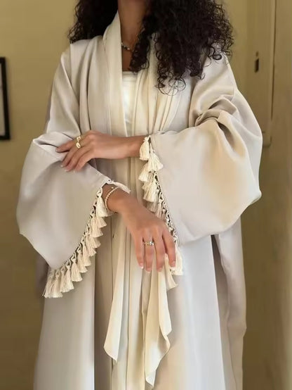 Women Split Abaya Open Front Kaftan Arab Long Robe