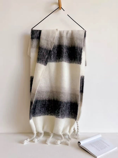 Women & Men Wool Autumn Winter Plaid Warmth Scarf Furry Mohair Shawl Women Woollen