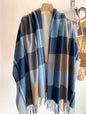 Men & Women Checked Pattern Cashmere Touch Scarf - Warm Fringe Shawl