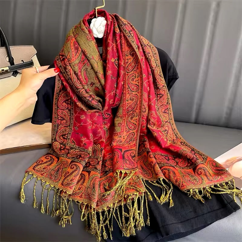 Luxury Women Classic Pashmina  Cashmere Touch Bohemia Scarf - Warm Fringe Shawl