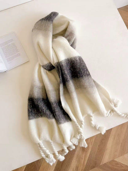 Women & Men Wool Autumn Winter Plaid Warmth Scarf Furry Mohair Shawl Women Woollen