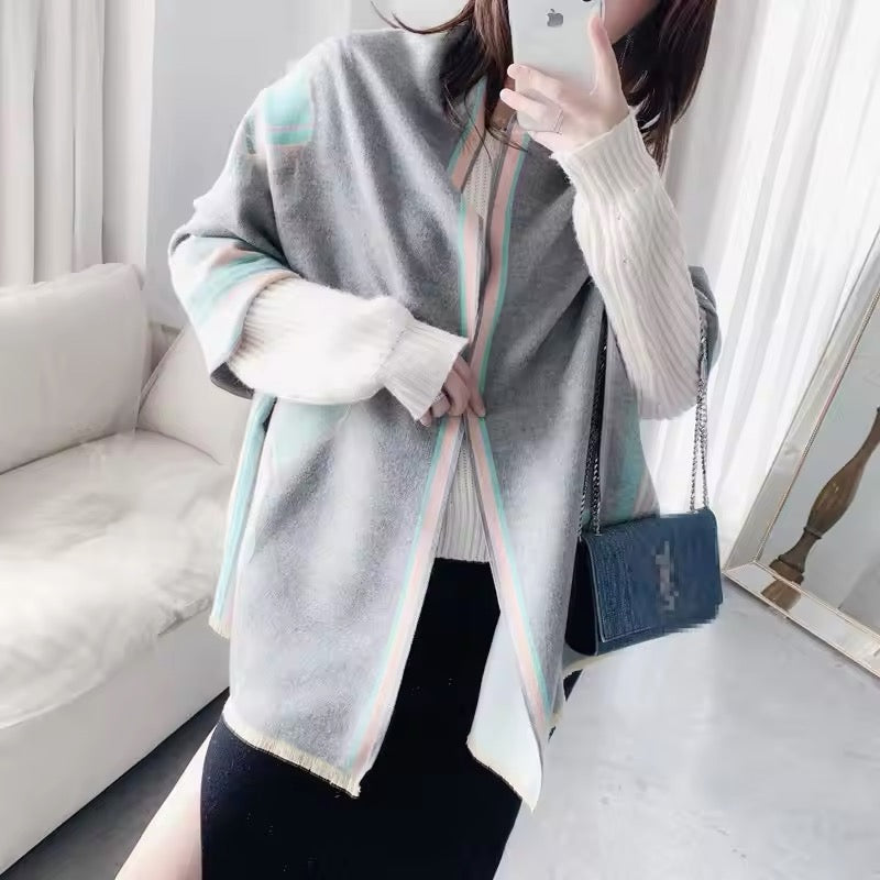 Luxury Women Limited Edition Horse Design Cashmere Touch Scarf - Warm Fringe Shawl