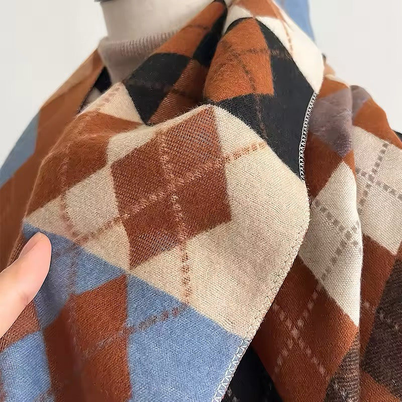 Women Luxurious Cashmere Touch Scarf - Warm Fringe Shawl