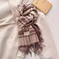 Men & Women Checked Pattern Cashmere Touch Scarf - Warm Fringe Shawl
