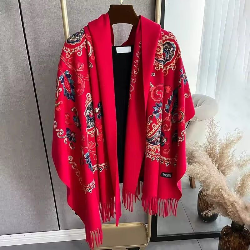 Women Embroidered Scarf Elegant and Versatile for Women Floral Long Shawl