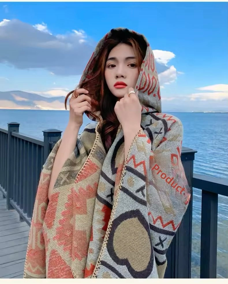 Cashmere Wool Cape Scarf Split Thickened Autumn and Winter Women Cape